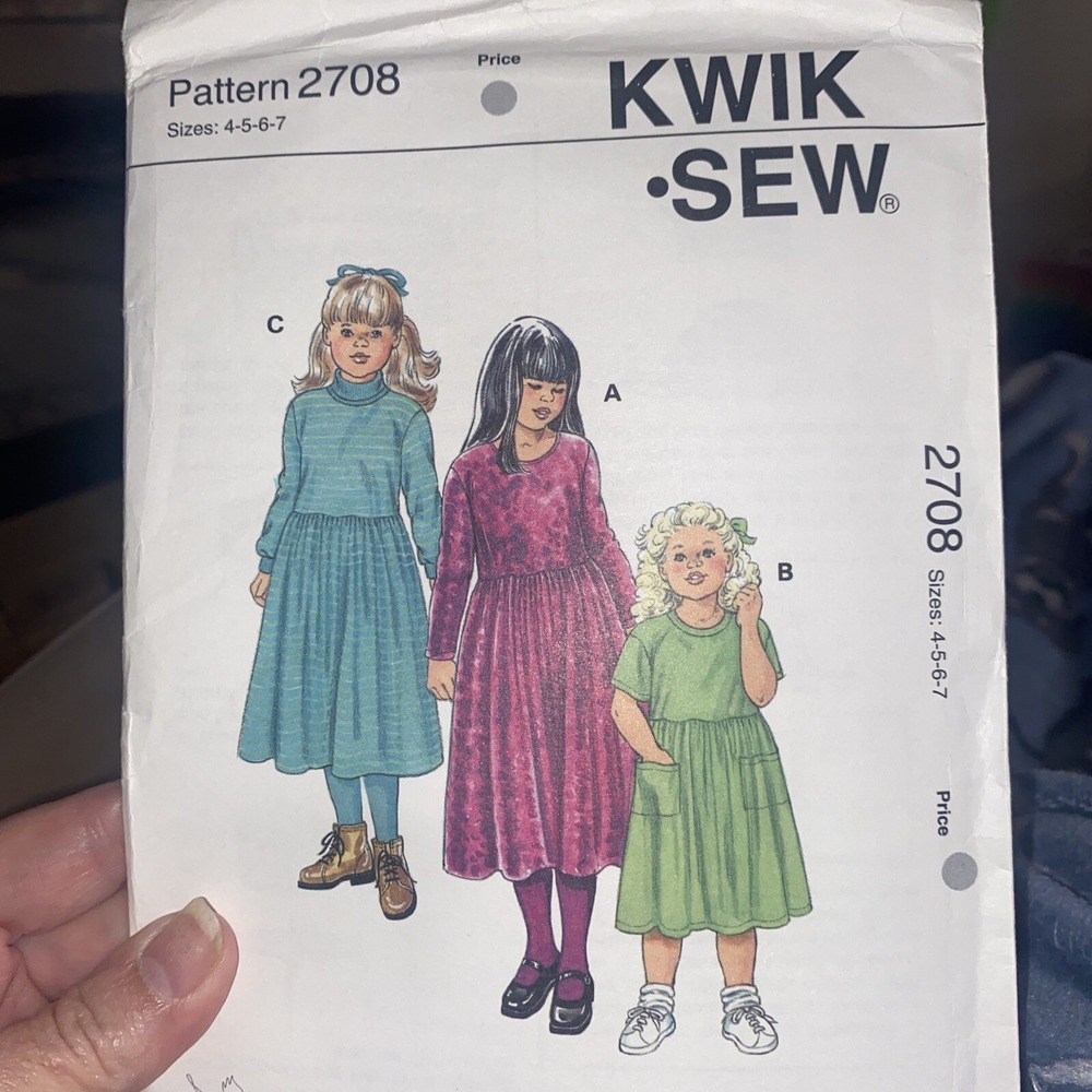 Vintage KWIK SEW Girls Dress Pattern 2708 Size 4-7 Uncut Sealed